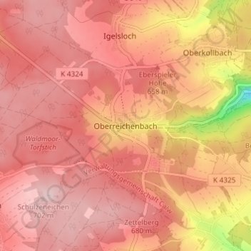 Mapa topográfico Oberreichenbach, altitud, relieve