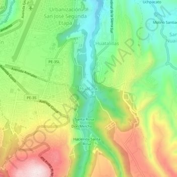 Mapa topográfico Huatata, altitud, relieve