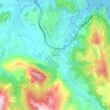 Mapa topográfico Santullán, altitud, relieve