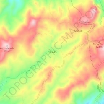 Mapa topográfico El Pindo, altitud, relieve