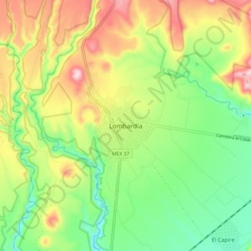 Mapa topográfico Lombardía, altitud, relieve