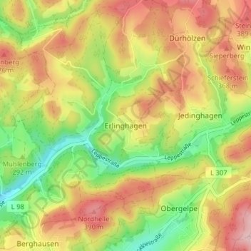 Mapa topográfico Erlinghagen, altitud, relieve