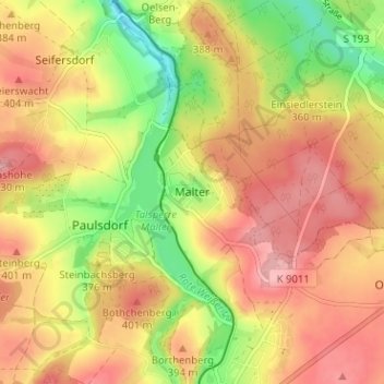 Mapa topográfico Malter, altitud, relieve
