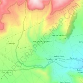 Mapa topográfico Rasuyacu Chiguanto, altitud, relieve