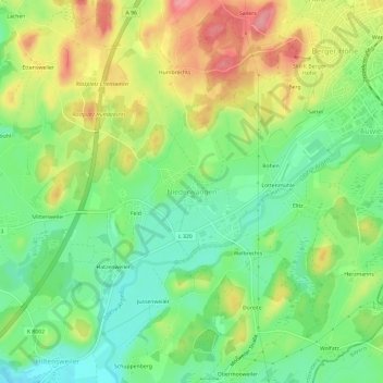 Mapa topográfico Niederwangen, altitud, relieve