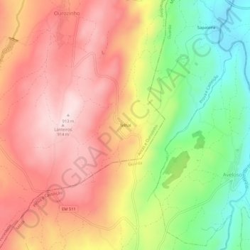 Mapa topográfico Telhal, altitud, relieve