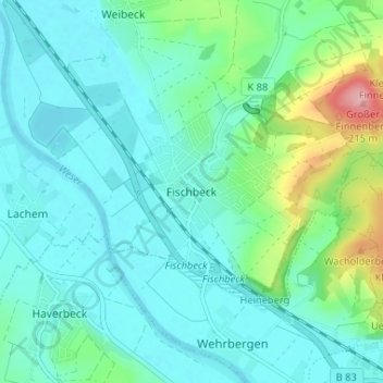 Mapa topográfico Fischbeck, altitud, relieve