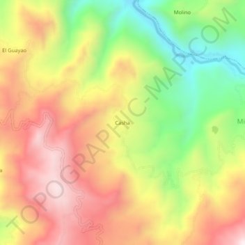 Mapa topográfico Casha, altitud, relieve