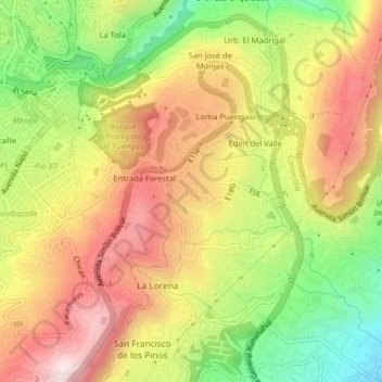 Mapa topográfico Puengasí, altitud, relieve