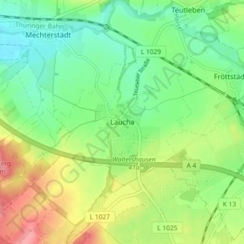 Mapa topográfico Laucha, altitud, relieve