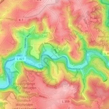 Mapa topográfico Balkhausen, altitud, relieve