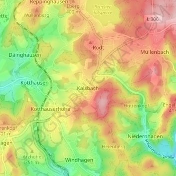 Mapa topográfico Kalsbach, altitud, relieve