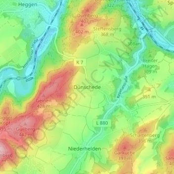 Mapa topográfico Dünschede, altitud, relieve