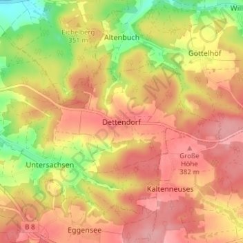 Mapa topográfico Dettendorf, altitud, relieve