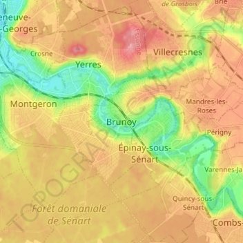 Mapa topográfico Brunoy, altitud, relieve