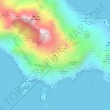 Mapa topográfico Morro Vermelho, altitud, relieve