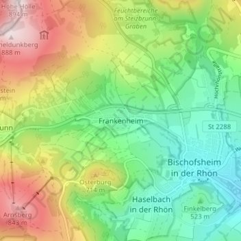 Mapa topográfico Frankenheim, altitud, relieve