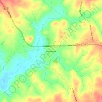 Mapa topográfico Kings Creek, altitud, relieve