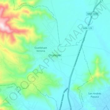 Mapa topográfico Ocotepec, altitud, relieve