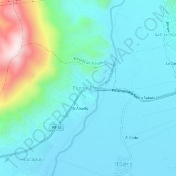Mapa topográfico Puente Fierro, altitud, relieve