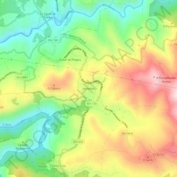 Mapa topográfico Lentellais, altitud, relieve
