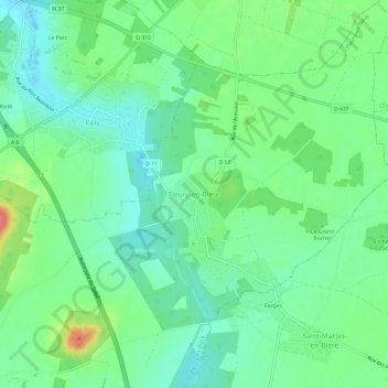 Mapa topográfico Fleury-en-Bière, altitud, relieve