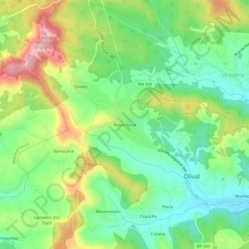 Mapa topográfico Aldeia Nova, altitud, relieve