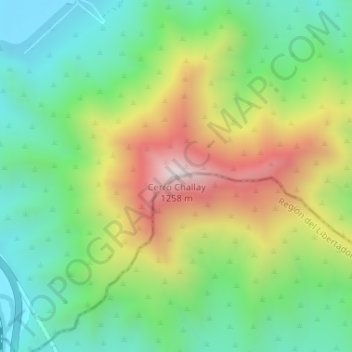 Mapa topográfico Cerro Challay, altitud, relieve