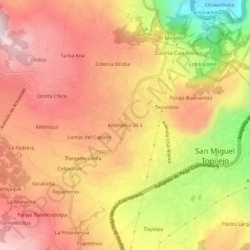 Mapa topográfico Kilómetro 29.5, altitud, relieve