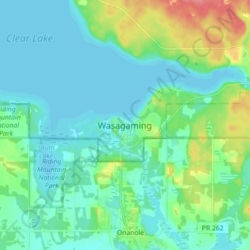 Mapa topográfico Wasagaming, altitud, relieve