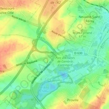 Mapa topográfico Petit-Fontaine, altitud, relieve