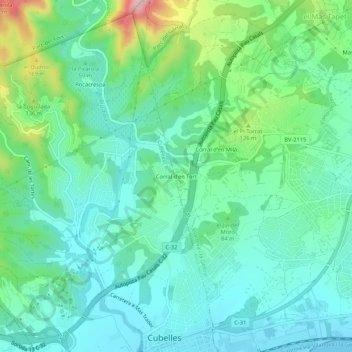 Mapa topográfico Corral d'en Tort, altitud, relieve