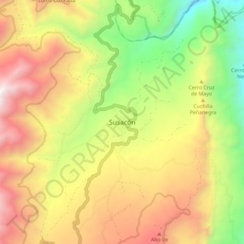 Mapa topográfico Susacón, altitud, relieve