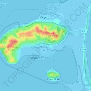 Mapa topográfico Groß Zicker, altitud, relieve