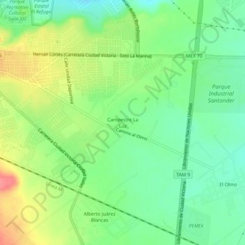 Mapa topográfico Campestre La Luz, altitud, relieve