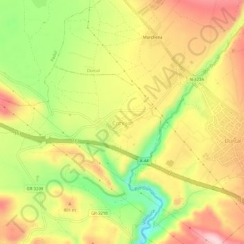 Mapa topográfico Cozvíjar, altitud, relieve