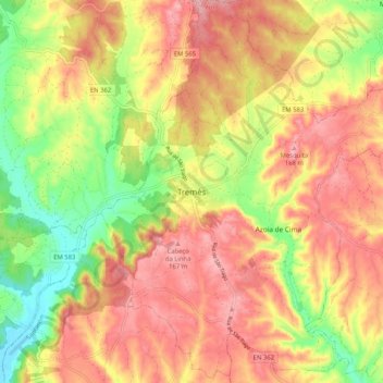 Mapa topográfico Tremês, altitud, relieve