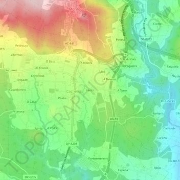 Mapa topográfico Feros, altitud, relieve