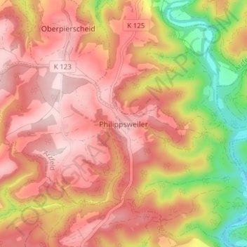 Mapa topográfico Philippsweiler, altitud, relieve