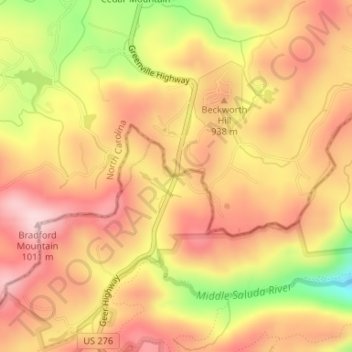 Mapa topográfico Jones Gap, altitud, relieve