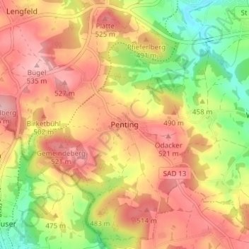 Mapa topográfico Penting, altitud, relieve