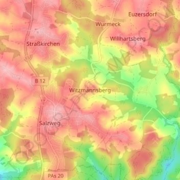 Mapa topográfico Witzmannsberg, altitud, relieve