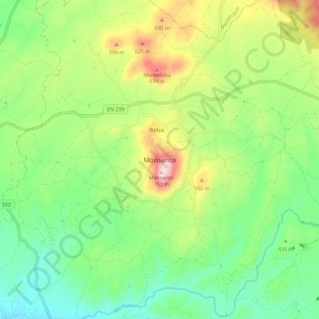 Mapa topográfico Monsanto, altitud, relieve