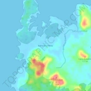 Mapa topográfico Bahia Escondida, altitud, relieve