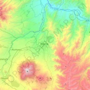 Mapa topográfico Ibarra, altitud, relieve