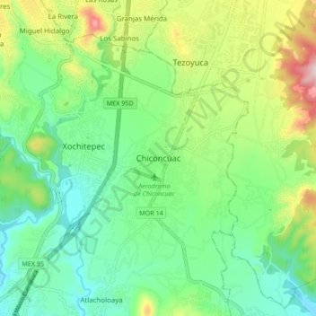 Mapa topográfico Chiconcuac, altitud, relieve