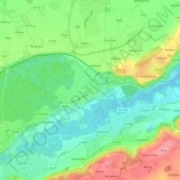 Mapa topográfico Hart an der Alz, altitud, relieve