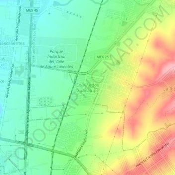 Mapa topográfico Ex-Viñedos Guadalupe, altitud, relieve