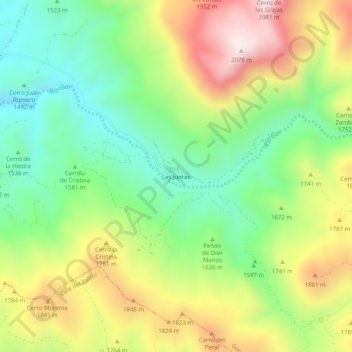 Mapa topográfico Las Juntas, altitud, relieve