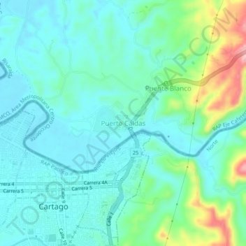 Mapa topográfico Puerto Caldas, altitud, relieve